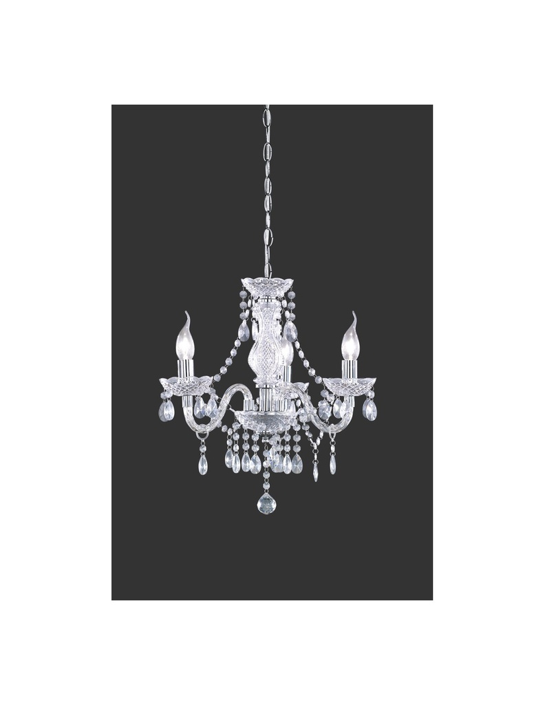 Lampadario Classico con Bracci Lüster 3 Luci Cromo Pendenti Trasparenti
