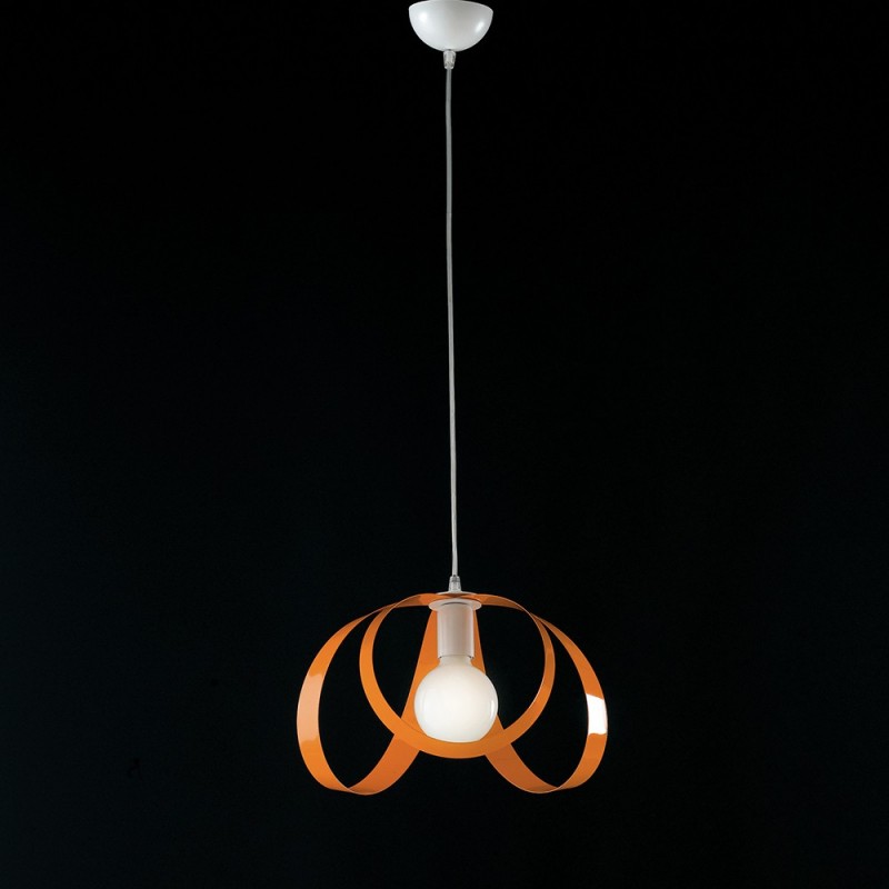 Lampadario cucina sospensione in ferro Bianco Arancio una luce 32x h24 cm