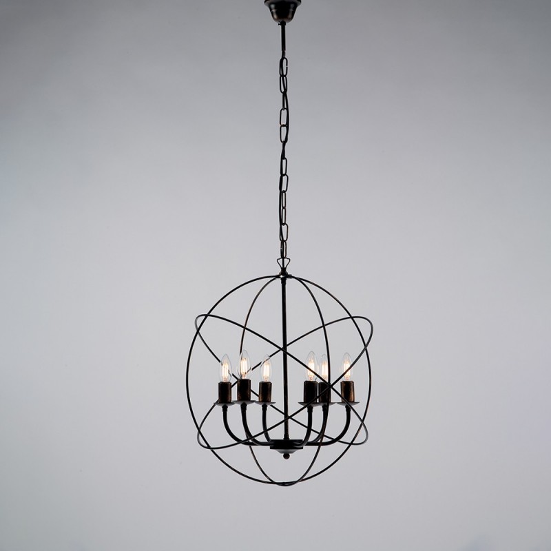 Lampadario deco  sospensione in ferro Nero Oro sei luci 51x h55 cm