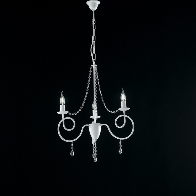 Lampadario ferro Bianco tre luci decorazione shabby strass 50x h67 cm
