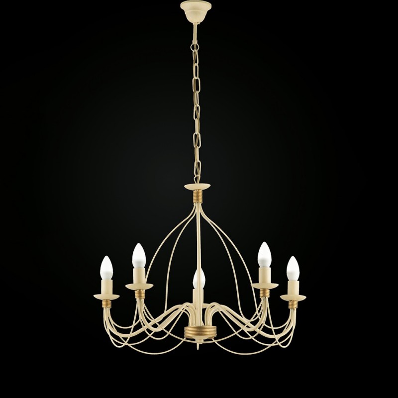 Lampadario in ferro Avorio Decape rifinitura Oro cinque luci 61x h45 cm