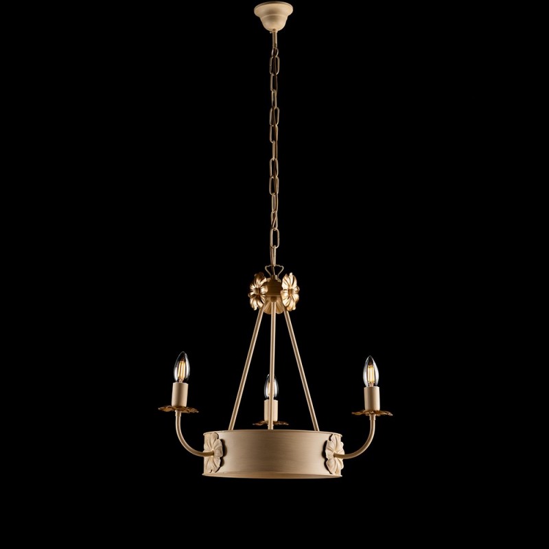 Lampadario in ferro Avorio Decape rifinitura Oro impero tre luci 44x h48 cm