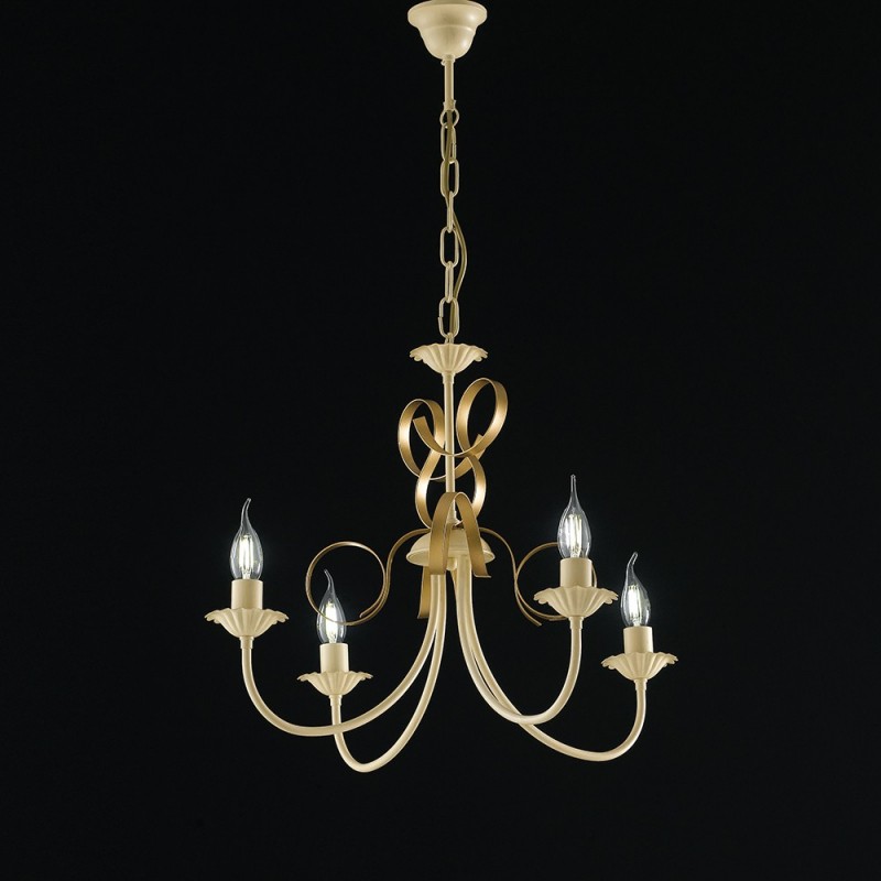 Lampadario in ferro Avorio decape Oro quattro luci 61x h47 cm