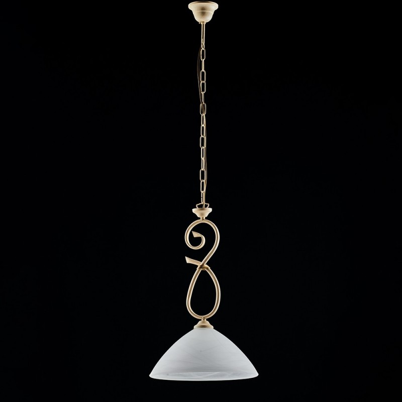 Lampadario in ferro Avorio decape una luce paralume in vetro Alabastro bianchi 30x h52 cm