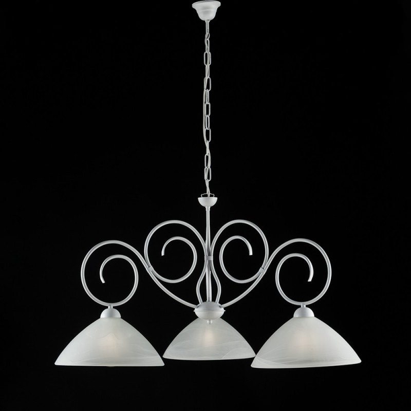 Lampadario in ferro Bianco Shabby tre luci paralumi in vetro Bianco 78x h54 cm