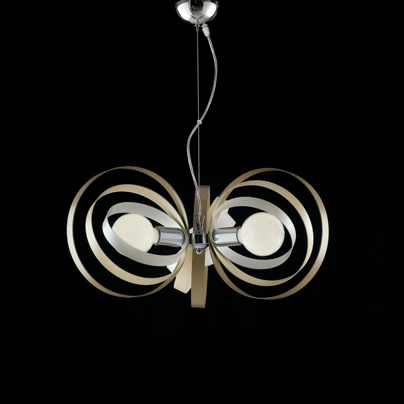 Lampadario in ferro Bianco Tortora tre luci rifiniture Cromo 58x h30 cm