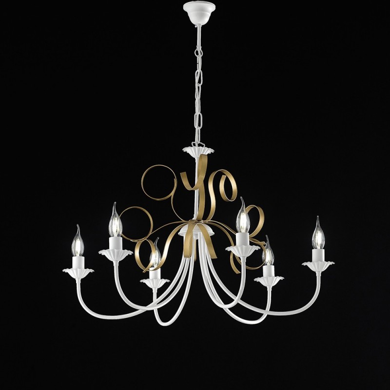 Lampadario in ferro Bianco shabby Oro sei luci 73x h50 cm