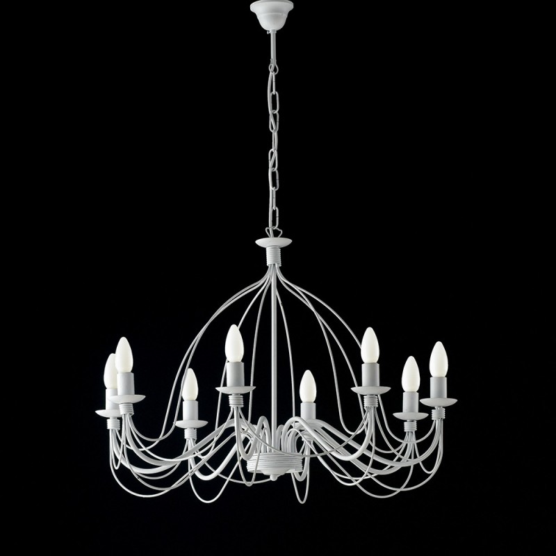 Lampadario in ferro Bianco shabby otto luci  75x h49 cm
