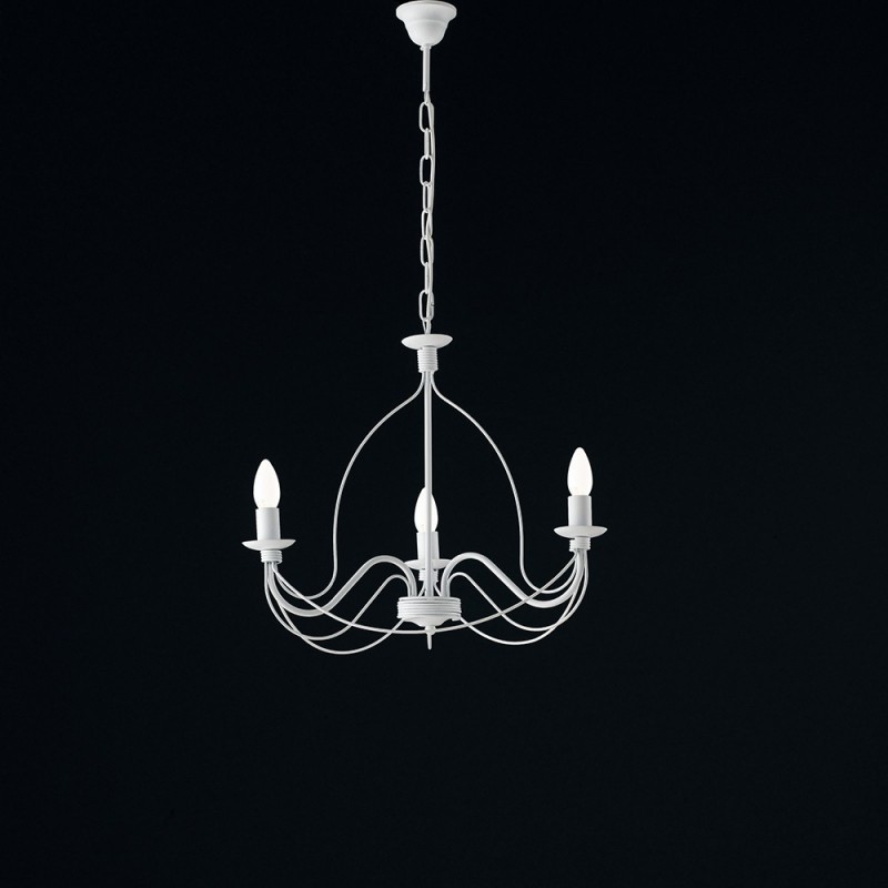 Lampadario in ferro Bianco shabby tre luci 49x h43 cm