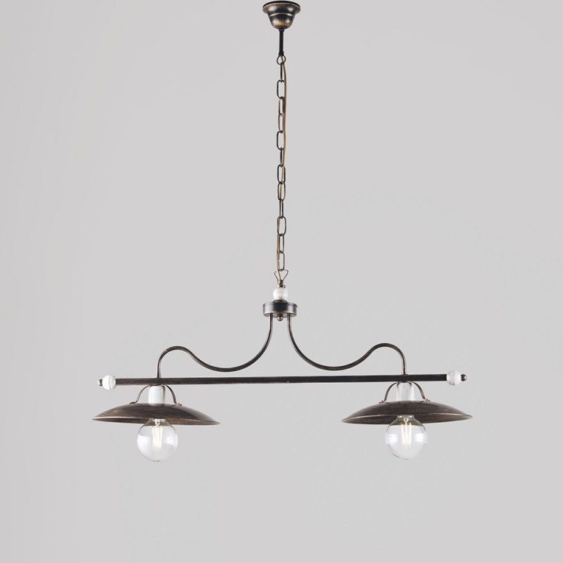 Lampadario in ferro Marrone Oro industrial Bianco due luci 87x h36 cm