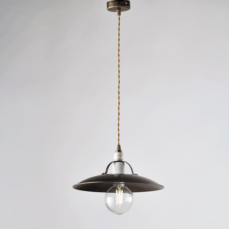 Lampadario in ferro Marrone Oro industrial Bianco una luce 30x h14 cm