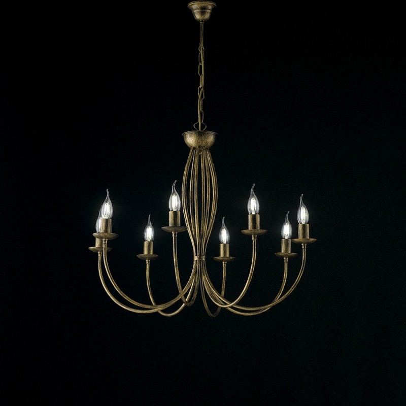 Lampadario in ferro Marrone Oro otto luci 74x h60 cm