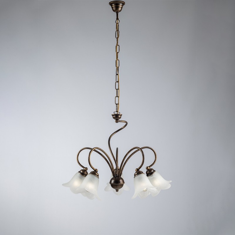 Lampadario in ferro Marrone salotto paralumi in vetro Bianco 57x h46 cm