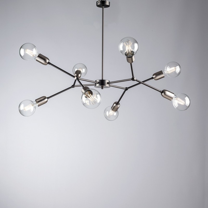 Lampadario in ferro Nero Cromo Satinato otto luci 79x h66 cm industrial