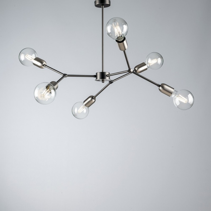 Lampadario in ferro Nero Cromo Satinato sei luci 71x h64 cm industrial