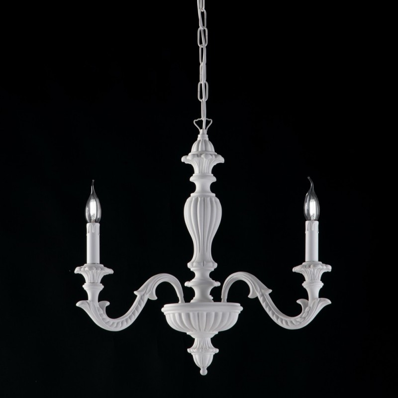 Lampadario in legno Bianco shabby tre luci 43x h57 cm