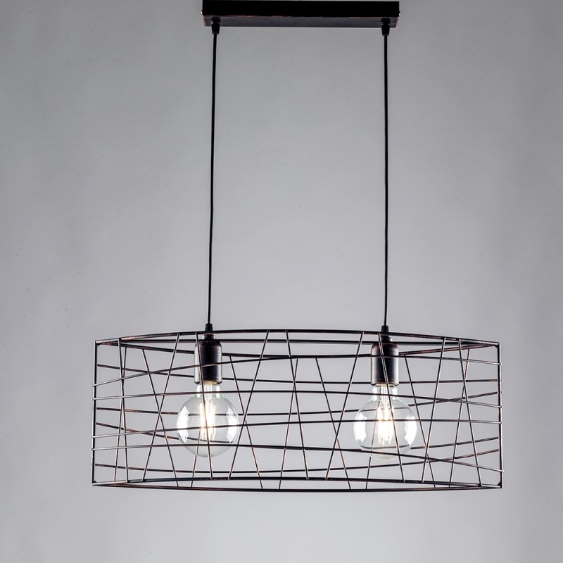 Lampadario industrial a sospensione in ferro Nero Rame due luci 61x h25 cm