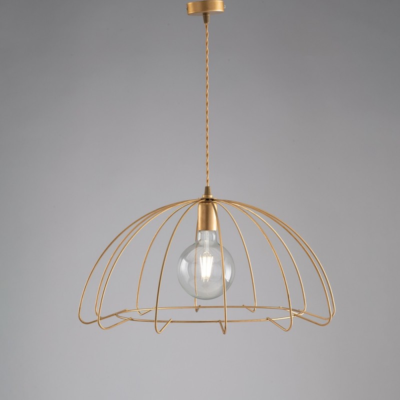 Lampadario industrial a sospensione in ferro Oro una luce 55x h30 cm