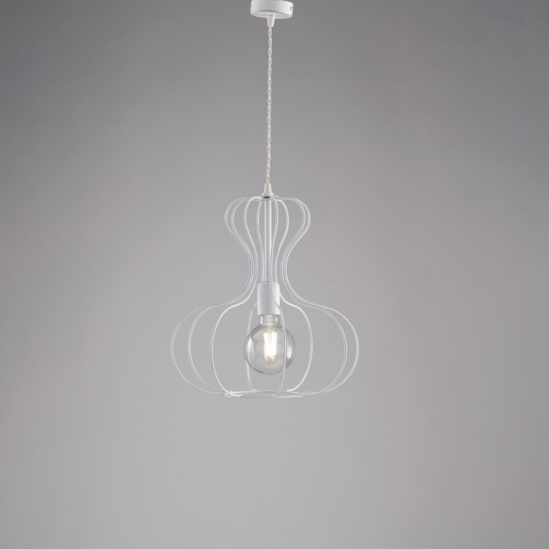 Lampadario industrial sospensione in ferro Bianco e Argento urban 35x h40 cm