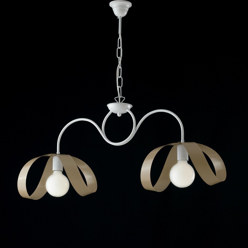 Lampadario moderno a sospensione in ferro Bianco Tortora due luci 82x h35 cm