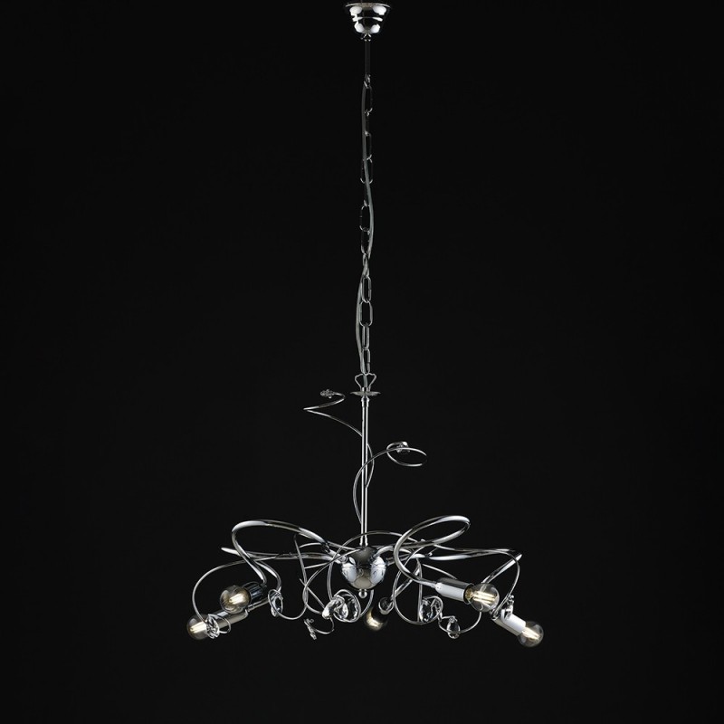 Lampadario moderno ferro cromato lucido strass in cristallo 5 luci  54xh.44 cm