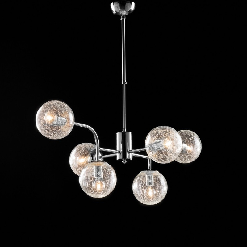 Lampadario moderno in ferro cromo lucido 6 luci cm 86