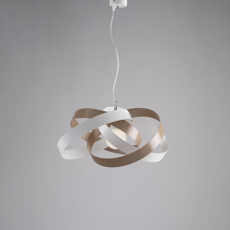 Lampadario moderno sospensione in ferro Bianco e Tortora una luce cm 54x h25