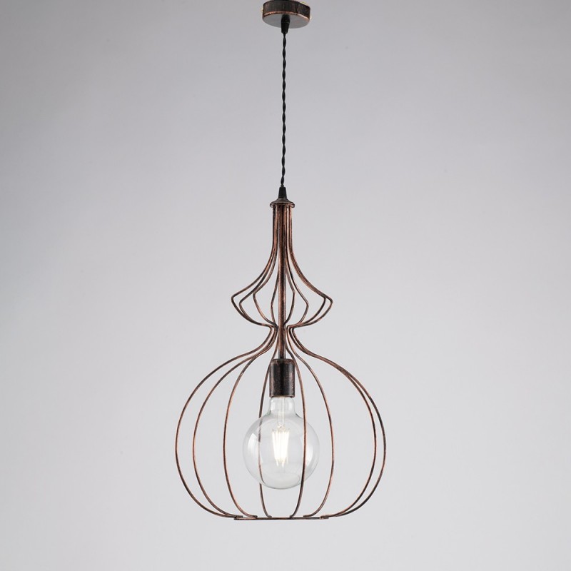 Lampadario moderno  urban industrial nero rame cm 35