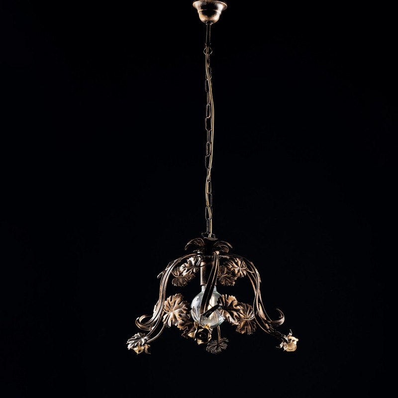 Lampadario  rosoni a sospensione in ferro Marrone Oro una luce 47x h31 cm