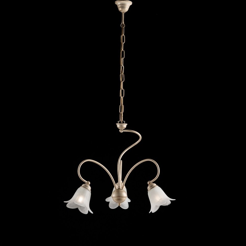 Lampadario salotto in ferro Avorio Oro tre luci paralumi  50x h46 cm