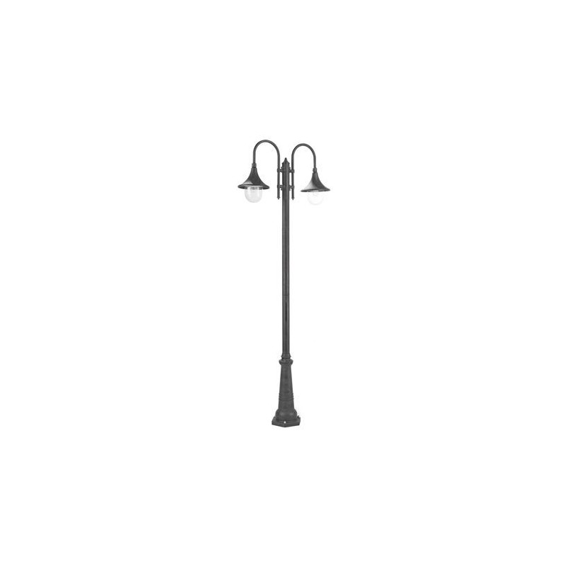 Lampione 2 luci in alluminio nero h.230 cm