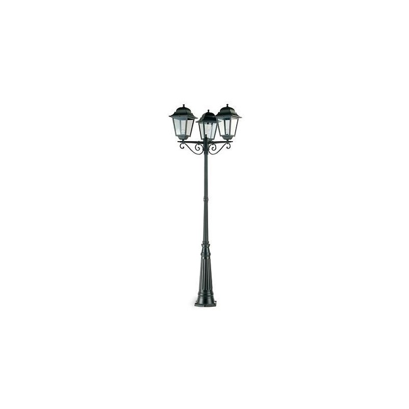 Lampione 3 luci  in pressofusione di alluminio nero diffusori in vetro h. 264 cm