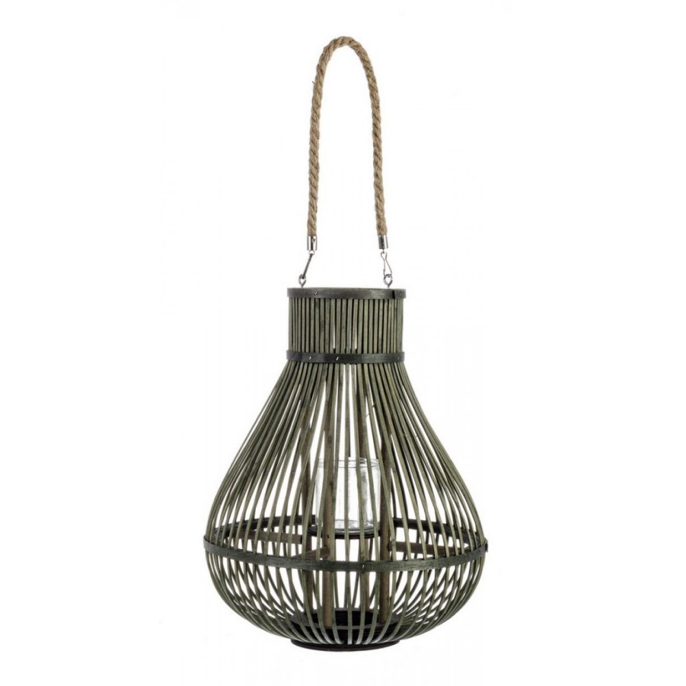 Lanterna Belem verde con manico in bamboo