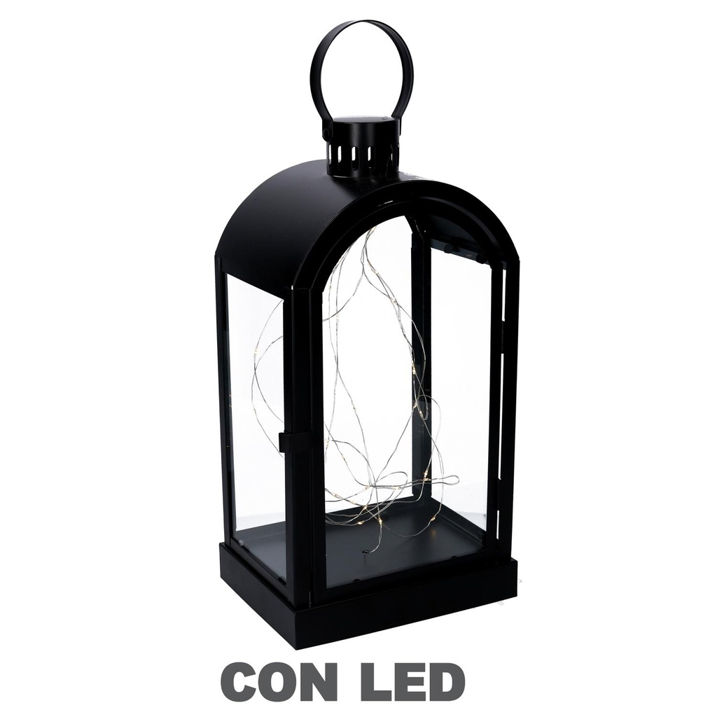 Lanterna LED in metallo nero 20,2x15,2x38,5-46 cm