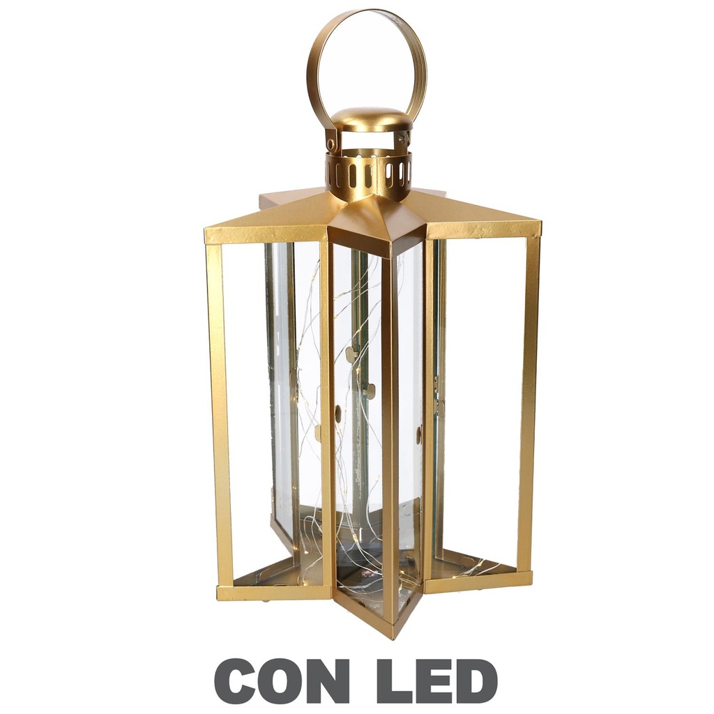 Lanterna LED Metallo Stella Oro 27,5x27,5h42-48 cm