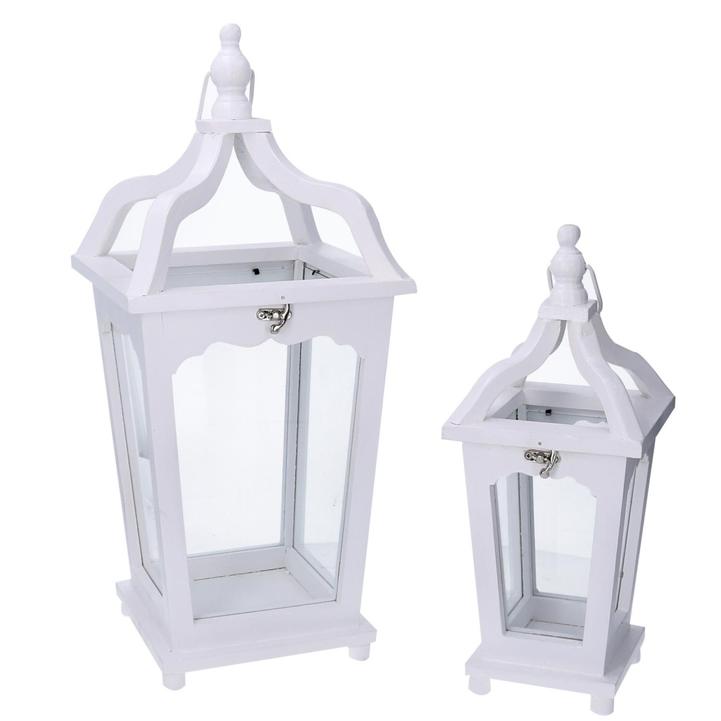 Lanterna in legno bianco rettangolare 22,5x22,5 cm, altezza 52 cm