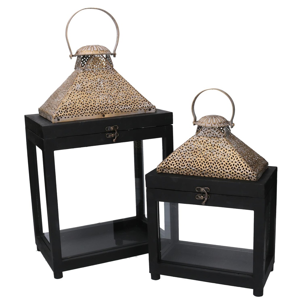 Lanterna in legno nero 28x18x47 cm