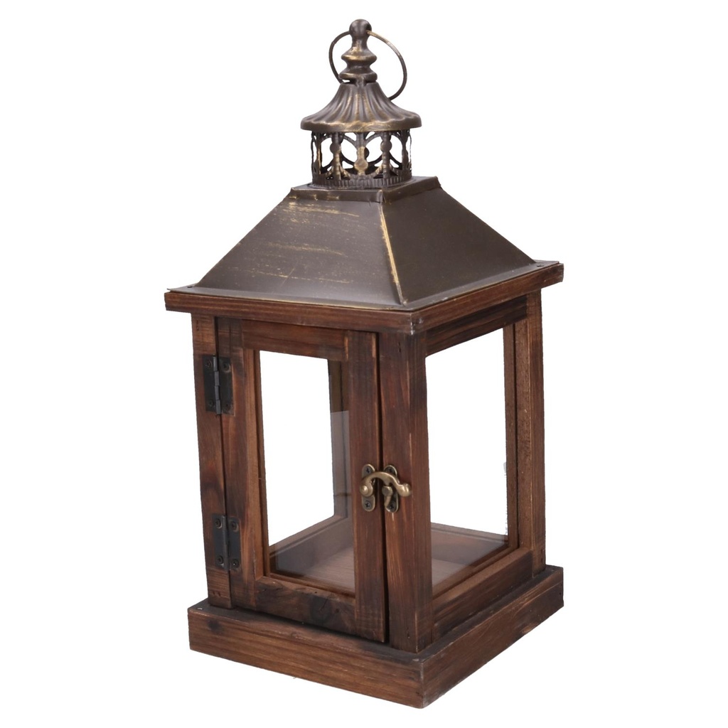 Lanterna in legno marrone scuro rettangolare 17x17 cm, altezza 37 cm