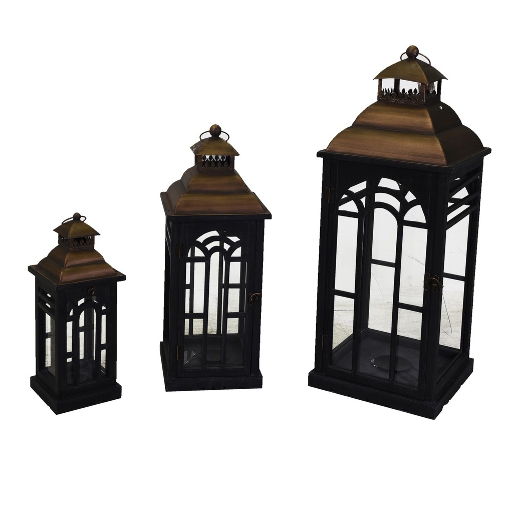 Lanterna in legno e metallo nero quadro cm31,5x31,5h81