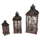 Lanterna in legno e metallo noce quadro cm32x32h78