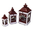 Lanterna in legno e metallo con 1-3 renne, biancorosso, quadro cm30x30,5h63