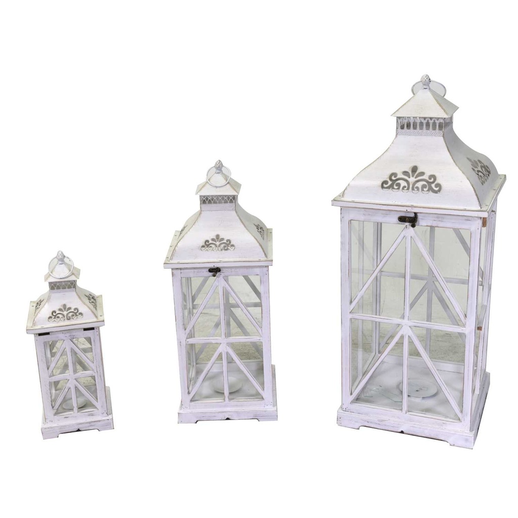 Lanterna in legno e metallo sbiancato, formato quadro 32x32 cm
