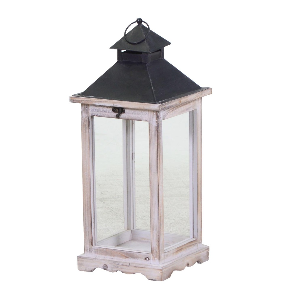 Lanterna in legno sbiancato rettangolare 19x19x42,5 cm
