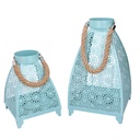 Lanterna in Metallo Azzurro Quadro 20x20 cm - Altezza 33 cm