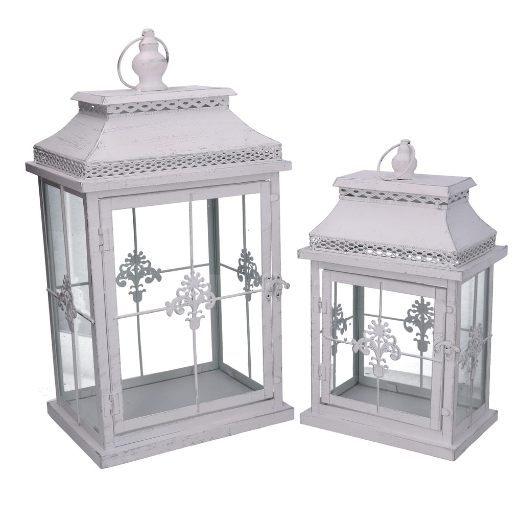 Lanterna rettangolare in metallo bianco opaco argentata cm25x18h47,5