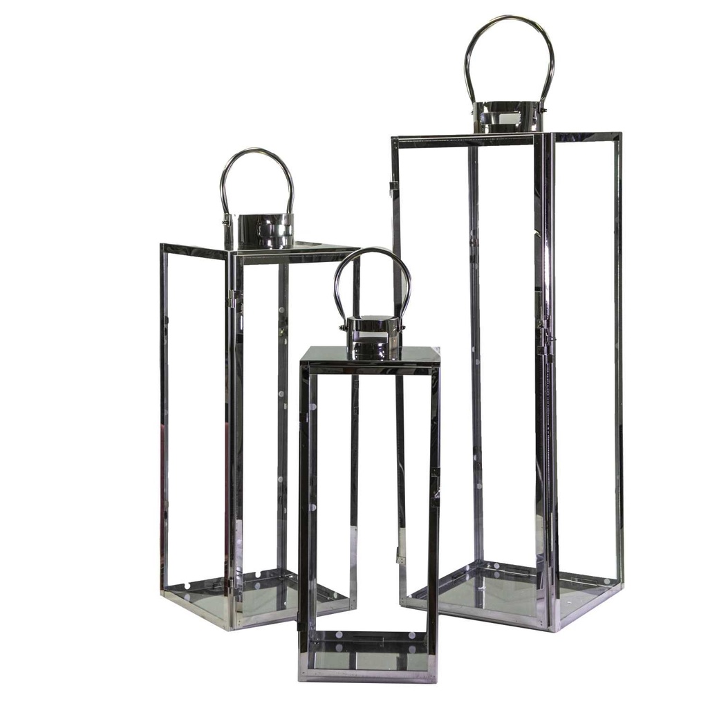 Lanterna Metallo Argento Quadro cm29x28,5h85