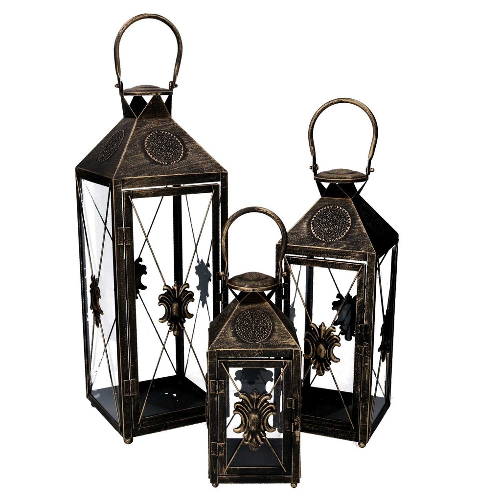 Lanterna in metallo nero e oro 19x19h54-66 cm