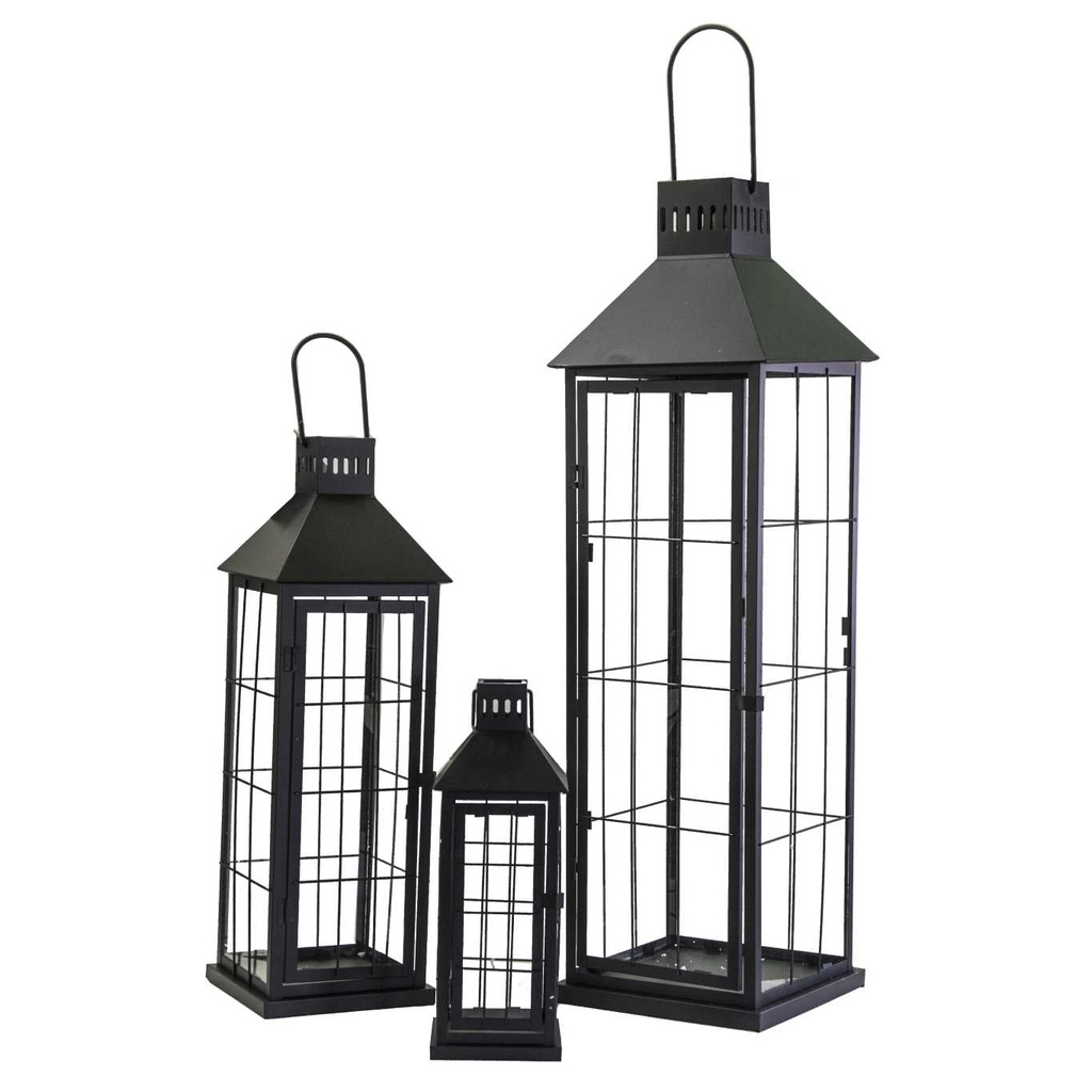 Lanterna in metallo nero quadro 26x26x87,5 cm