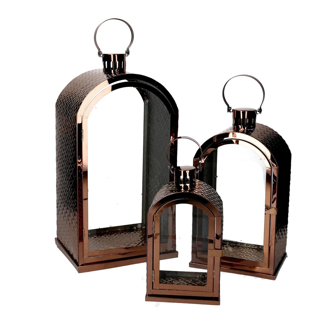 Lanterna rettangolare in metallo rame cm25x26h49-56