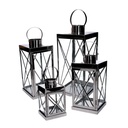 Lanterna in metallo argento quadro cm22,5x22h49,5